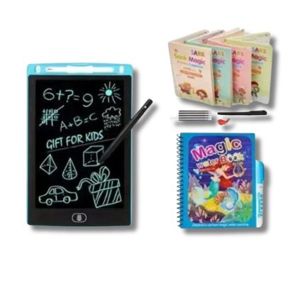 Three-in-One Deal: Kids Learning Package | Magic Book, Water Book, 8.5 Inch LCD Writing Tablet